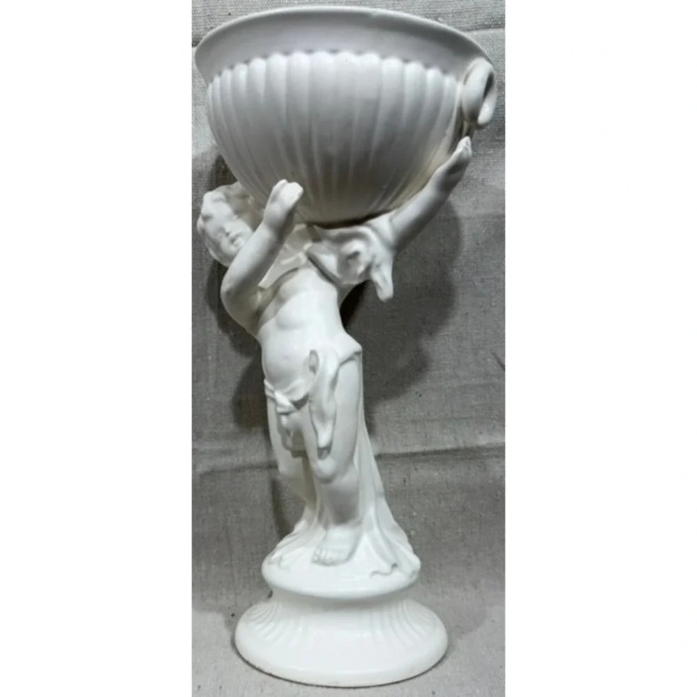 Vintage Inarco Japan Cherub Planter Compote Matte White Ceramic E592/W 1960s 11
